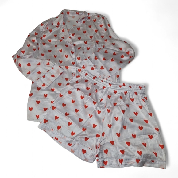White and Red Heart Print Pajama Set - Picture 3 of 5